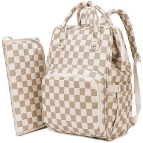 Baby Diaper Bag Backpack for Mom, Large Capacity Baby Essentials Travel Tote, Multifunction Baby Bag with Changing Pad, Stroller Straps, Pacifier Case, Baby Shower Gifts, Corduroy Checkered Brown