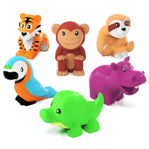 Tub Works® Rainforest™ Mold Free Bath Toys, 6 Pack | Sealed, No Hole Bath Toys Design Keeps Moisture Out | Soft, Squeezable & Float on Water | Easy-Grip Baby & Toddler Bath Toy | Great Baby Pool Toys