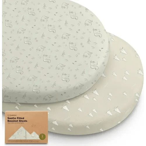 2-Pack Organic Bassinet Sheets for Girls, Boys - 100% Cotton Bassinet Mattress Sheets Compatible with Halo Bassinest Swivel Sleeper, Graco, Baby Delight, Chicco, Fitted Bassinet Sheets (Pine Grove)