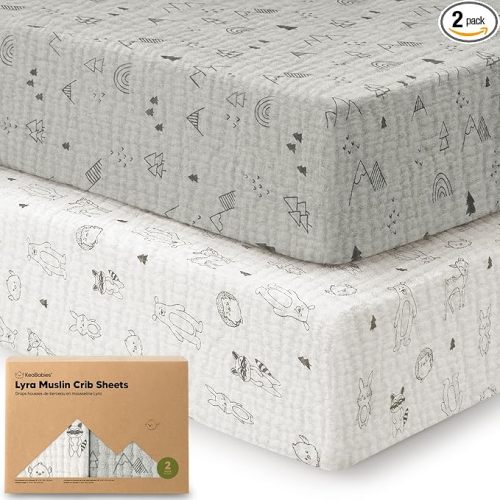 KeaBabies 2-Pack Muslin Crib Sheets for Boys, Girls – Organic Cotton Baby Crib Sheet Fitted, Soft Breathable Standard Toddler Bedding Set, Travel Mattress Bed Cover, Neutral, Durable 52x28 (Woodland)