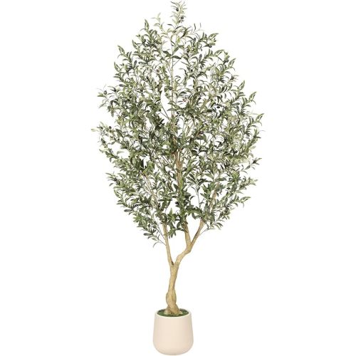 Realead 7ft Artificial Olive Tree with Tall Exquisite Planter - Realistic Fake Olive Tree with Thick Trunk and Lifelike Fruits - Large Faux Olive Tree for Home Office Decor