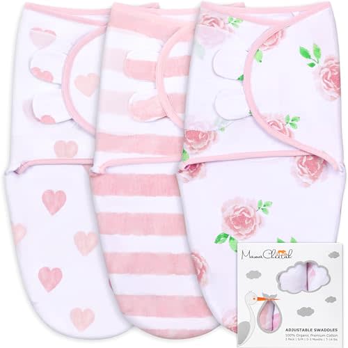 Mama Cheetah Baby Swaddle Sack, Organic Swaddle Blanket, Newborn Swaddling Sleep Sacks, Adjustable Infant Swaddle Wrap, Easy Swaddles for Boy Girl 0-3 Month, Love You, 3-Pack