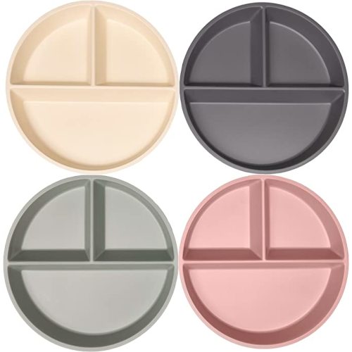 WeeSprout Divided Bamboo & Melamine Plates for Kids - Set of 4 Toddler Dinnerware, Food Grade, Kid Safe with Divided Design for Picky Eaters, Dishwasher Safe, Reusable Modern Tableware