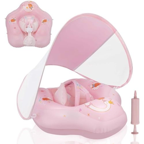 Baby Float with Canopy,Infant Pool Float with Safety Seat,Baby Swimming Float & Swim Float & Water Float UPF50+ UV Protection for Toddler from 3 to 36 Months.(S:3-12 Month/L:6-36 Month)