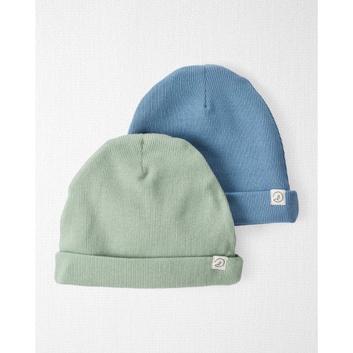 Baby 2-Pack Organic Cotton Rib Caps - Juniper Moss, Blue - Little Planet | Carter's