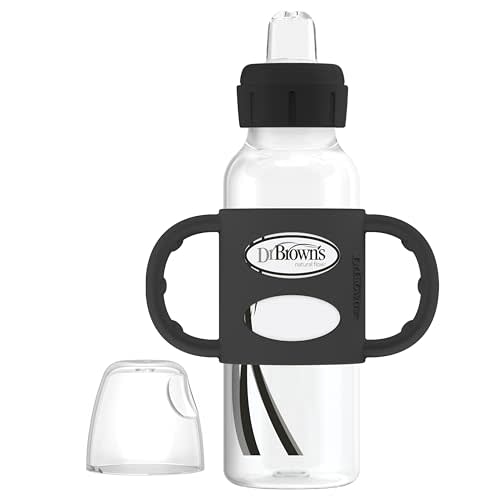 Dr. Brown's Narrow Sippy Spout Bottle with Handles, Black, 1-Pack | Transition from nipple to sippy with the bottle baby loves, 100% silicone easy-grip handles and sippy spout, 8 oz, 6m+