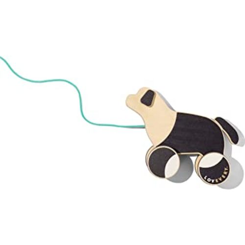 LOVEVERY |The Pull Pup | Wooden Push Pull Toy, Black/White/Natural Wood, Sustainable Toy for Toddler, Ages 18+ Months