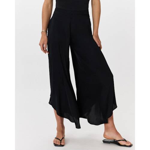 Washable Stretch Silk Palazzo Pants in Black
