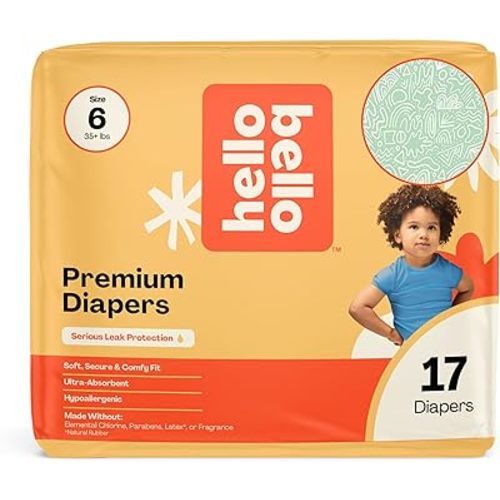 Hello Bello Premium Diapers Size 6 (35+ lbs) Daring Doodlers Designs, 17ct Jumbo Pack
