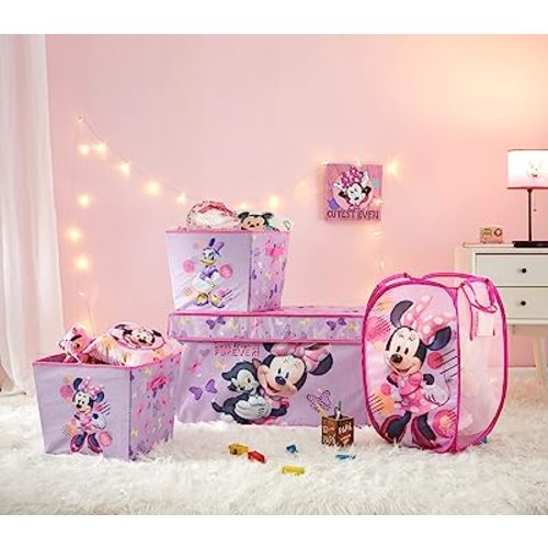Disney Minnie Mouse 4 Piece Storage Solution Set with Pop Up Hamper, Collapsible Storage Trunk and 2 Nestable Storage Bins