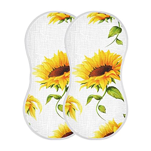 WELLDAY Muslin Baby Burp Cloths Set of 1, Soft Absorbent Big Sunflower Muslin Washcloths, Bibs, Face Towel for Newborn Boys Girls, 22 x 11 Inch