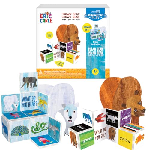 CreateOn Eric Carle Brown Bear with Polar Bear Bonus Set Magnetic Tiles, Building Set for Kids, Magnetic Building Toys for Kids, STEM Toys for Boys and Girls Ages 3+, 24 Piece