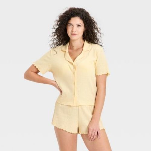 Women's Notch Collar Shirt and Shorts Pajama Set - Wild Fable™ Yellow L