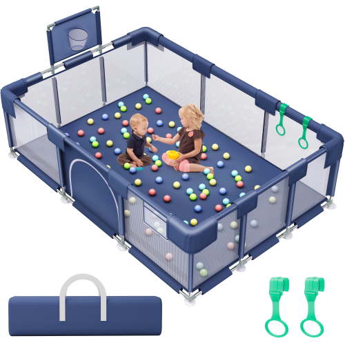 babyeap Baby Playpen,73 Inch Extra Large Baby Playard,Playpen for Babies and Toddlers With Basketball Hoop,Children Kids Play Fence for Indoors Outdoors,Blue