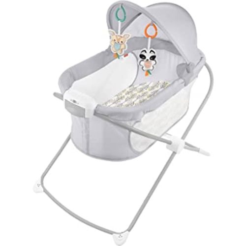 Fisher-Price Portable Baby Crib Soothing View Projection Bassinet with Lights Music Vibrations & Slim Fold for Newborns 0+ Months, Fawning Leaves