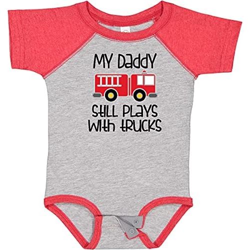 inktastic Firefighter Daddy Plays with Trucks Baby Bodysuit