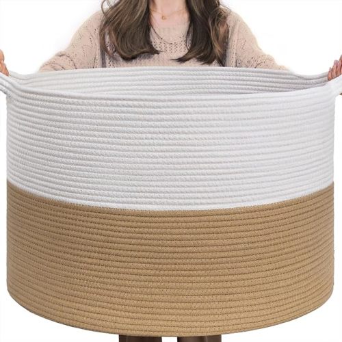 INDRESSME XXXLarge Jute Rope Basket 21.7" x 21.7" x 13.8" Woven Baby Laundry Baskets for Blankets Toys Storage Basket with Handle Comforter Cushions Storage Bins Thread Laundry Hamper