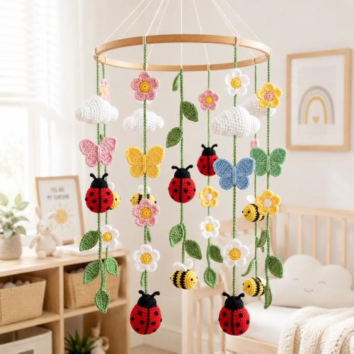 Ladybug Crib Mobile, Daisy Nursery Decor Baby Mobile, Handmade Crochet Nursery Decor, Personalized Honey Bee Crib Mobile, Baby Shower Gift