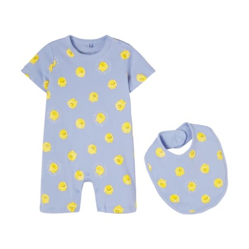 Baby printed cotton onesie and bib set