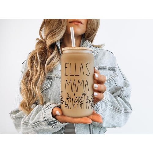 Mama Glass Can, Personalized Mothers Gift with Kids Name, Mom Gift Ideas, First Time Moms Gifts, New Parent Present, Mommy Coffee Tumbler