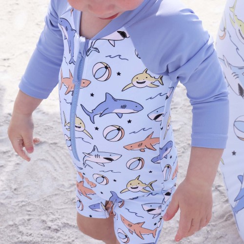 Long Sleeve Rash Guard Swim Romper Shortie | Shark Bait