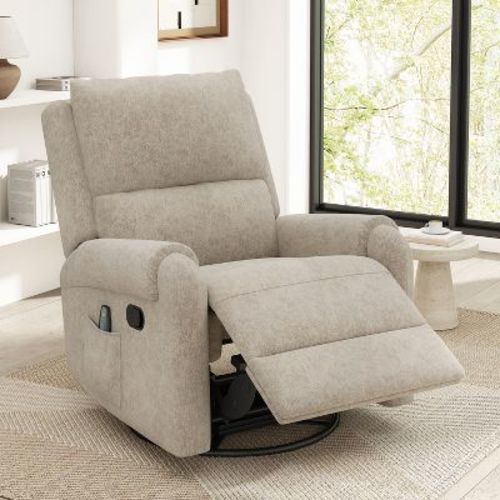 270° Swivel Recliner Massage Rocker Chair Leisure Sofa Lounge Chair Accent Chair with Adjustable Backrest, Oatmeal - ModernLuxe