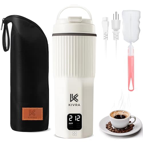 KIVRA Travel Kettle-316 Stainless Steel Portable kettle, 450mL Portable Water Boiler with 6 Temperature Control, Auto Shut Off & Boil Dry Protection, Small Electric Kettle for Global Use (100-240V)