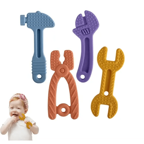 Chuya Baby Teether Toys, Chew Toy for Babies 3-12 Months, Baby Teething Toys Teething Relief for Infant Toddlers, Hammer Wrench Easy to Hold Silicone BPA-Free (4 Pack)