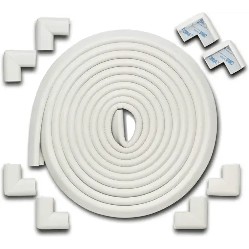 Roving Cove HeftyFit Edge Corner Protector Baby Proofing (Large 18ft Edge 8 Corners), Heavy-Duty, Soft NBR Rubber Foam, Furniture Fireplace Safety Bumper Guard, 3M Adhesive, Oyster White (Off White)