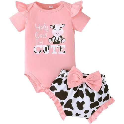 SUREPOCH Baby Girl Summer Clothes Cute Ruffle Sleeve Romper & Shorts Set for Newborns & Toddlers Soft Cotton Infant Outfits