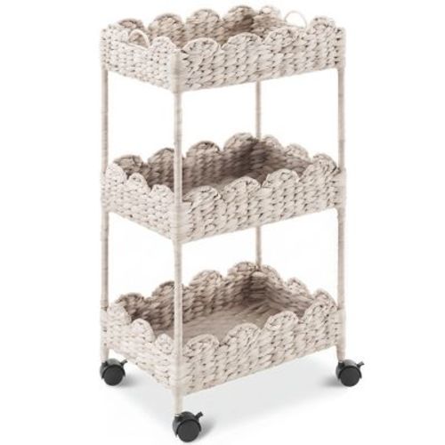 Best Choice Products 3-Tier Scalloped Rolling Nursery Caddy w/Wheels, Storage Utility Cart - White