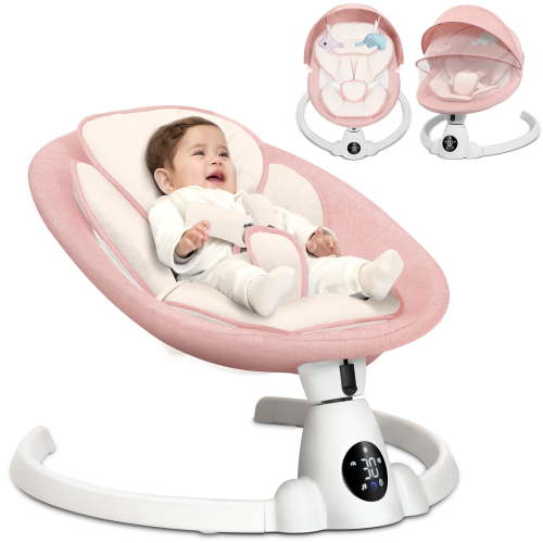 babyeap Baby Swing, Smart Electric Newborn Swing, Adjustable 5 Sway Speed, Bluetooth Control, Pink