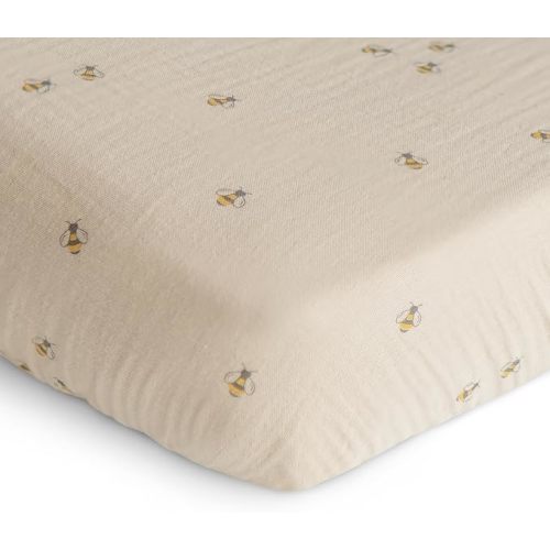mushie Extra Soft Muslin Fitted Crib Sheet | 192 Thread Count | 28"x 52" (Bees)