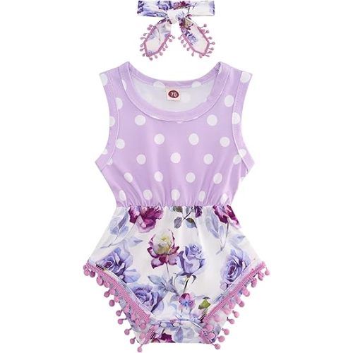 UNICOMIDEA 0-24 Months Baby Floral Romper Infant Playsuits Headband Jumpsuit Toddlers Outfits