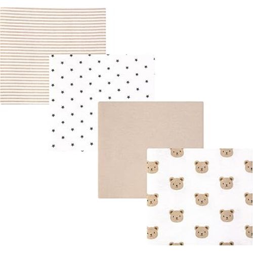 Hudson Baby Unisex Baby Cotton Polyester Flannel Receiving Blankets 4-Pack, Cozy Cutie, One Size