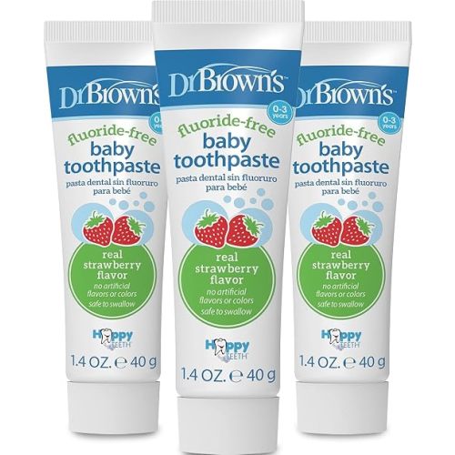 Dr. Brown's Fluoride-Free Baby Toothpaste, Strawberry, 3-Pack