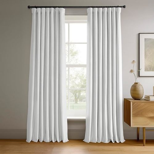 HPD Half Price Drapes Signature Velvet Thermal Blackout Curtains for Living Room 96 Inch Long (1 Panel) Rod Pocket Insulated Blackout Curtains for Bedroom Window Curtains, 50W x 96L, Primary White