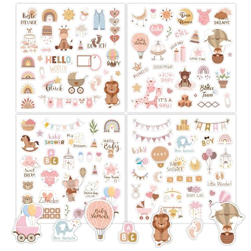 Newborn Baby Scrapbook Stickers - Decorative Decals for Baby Shower | Baby's First Year Planner, Multicolor (Morandi) ,Waterproof,4 Sheets
