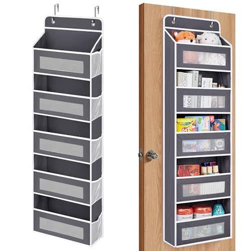 JARLINK Over The Door Organizer, 5 Shelf Door Hanging Organizer with 5 Large Pockets, 44 lbs Weight Capacity Hanging Storage for Bathroom, Bedroom, Nursery, RV, Pantry (Dark Grey)
