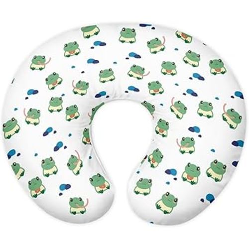 Breathable Baby Pillow Cover Soft Nursing Pillow Slipcovers Nursing Pillow Case for Newborn with Hidden Zipper Easy to Clean Cute Frog Print White