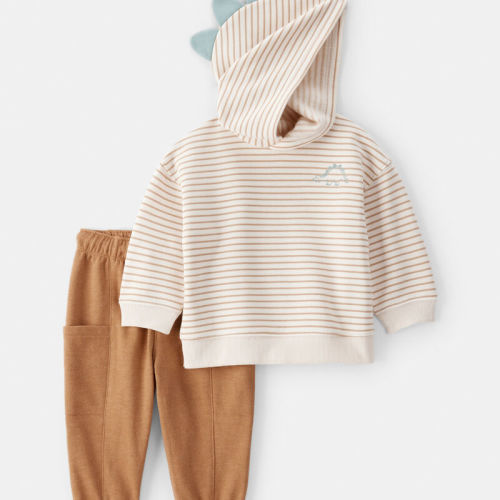 Multi Baby Boy 2-Piece Dinosaur Hoodie & Pant Set - Cream/Brown | Carter’s Oshkosh Canada