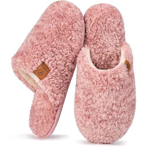 EverFoams Women's Fuzzy Slip-on Slippers Warm Cozy Soft Lightweight Memory Foam Indoor House Shoes