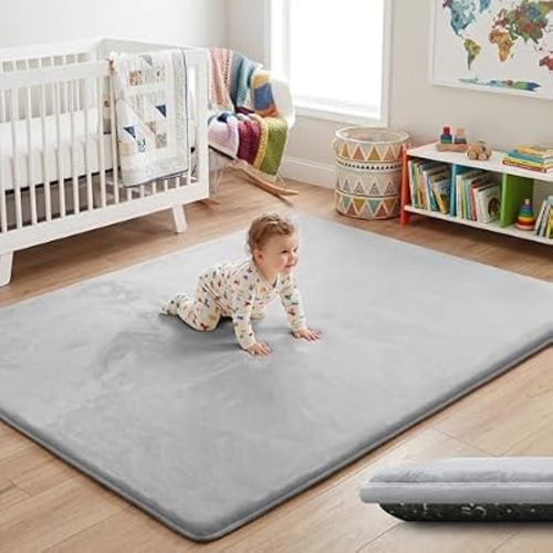 1.5" Thick Baby Play Mat for Floor, 79x79 Soft Foam Mats Light Grey