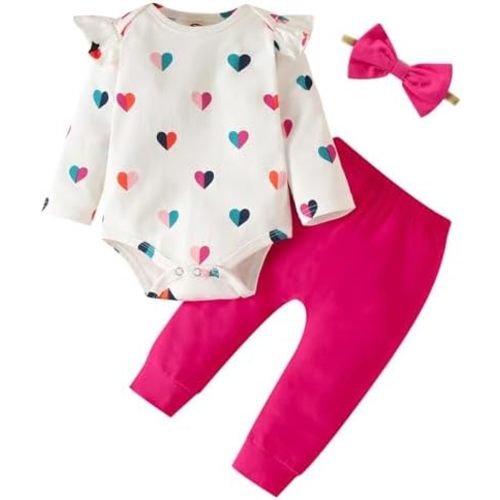 Fullfamous Baby Girl's 3pc Frill Long Sleeve Romper and Pant Set