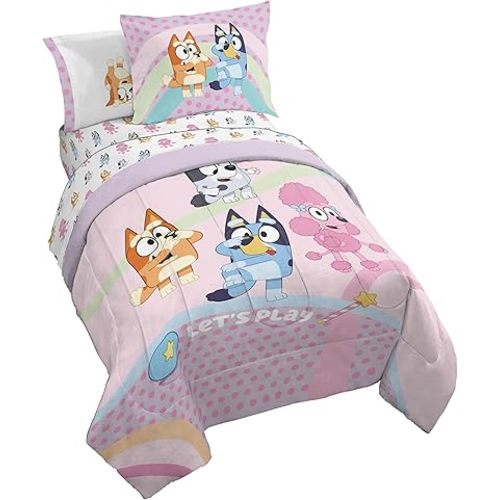Jay Franco Kids Comforter Set Includes Sheets and Pillow Covers - Soft and Cozy Bed Set for Stylish Room Decor, Pink - Bluey 7 Piece Full Size Bedding