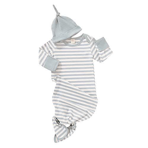 Newborn Baby Girl Boy Knotted Gown Clothes Sleepwear Coming Home Outfit Set with Cap/Headband