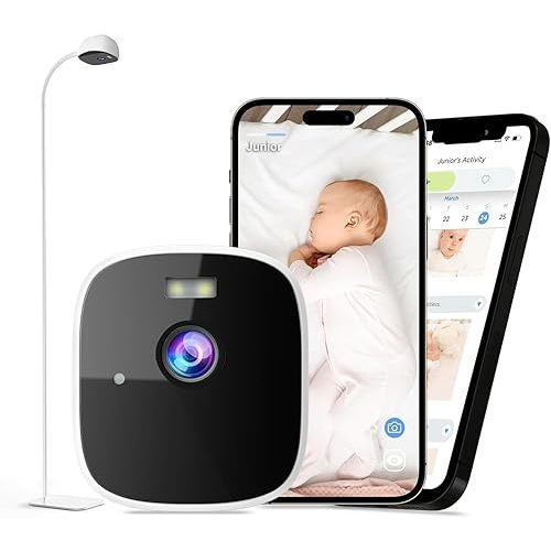 Rraycom Smart Baby Monitor with Floor Stand, 2K Crib Camera with AI Breathing Monitor, No Wearables WiFi Baby Camera, Night Vision, Baby Sleep Tracker, Cry & Motion Alerts, Diaper & Feeding Record