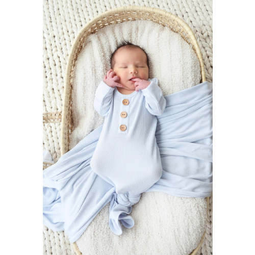 Ice Blue Bamboo Waffle Newborn Baby Knot Gown & Hat Set