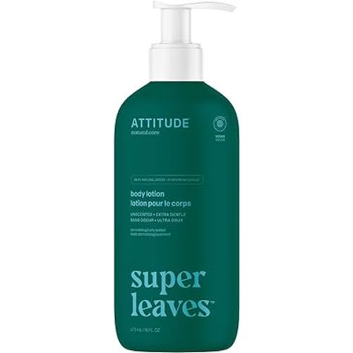 ATTITUDE Body Lotion, EWG Verified Moisturizer, Vegan Skin Care Products, Non-Greasy, Hydrating for Dry Skin, Cruelty Free, Extra Gentle, Unscented, 16 Fl Oz