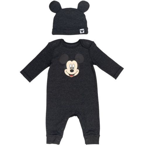 Disney Mickey Mouse Infant Baby Boys Snap Cosplay Coverall and Hat Gray 24 Months